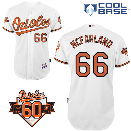 T-J McFarland #66 MLB Jersey-Baltimore Orioles Men's Authentic Home White Cool Base/Commemorative 60th Anniversary Patch Baseball Jersey